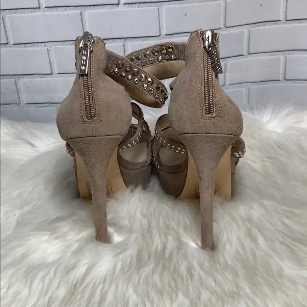 Bebe Tan Suede‎ Studded Platform Stilettos Size 9